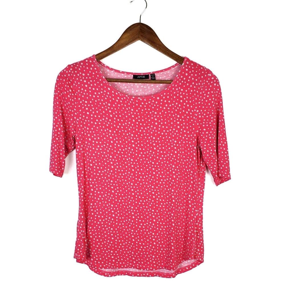 Womens Pink Short Sleeve Polkadot Blouse Top Size Petite‎ Medium Casual Rayon